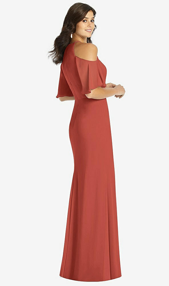 Back View - Amber Sunset Ruffle Cold-Shoulder Mermaid Maxi Dress