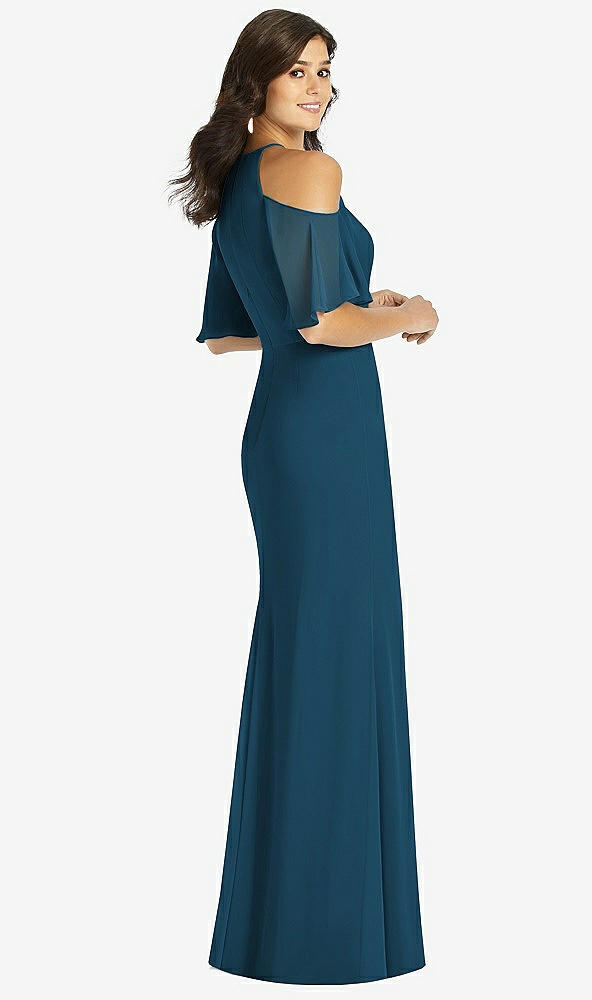 Back View - Atlantic Blue Ruffle Cold-Shoulder Mermaid Maxi Dress