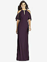 Front View Thumbnail - Aubergine Ruffle Cold-Shoulder Mermaid Maxi Dress