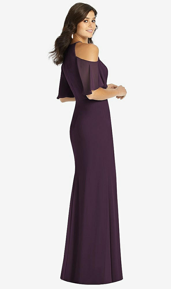 Back View - Aubergine Ruffle Cold-Shoulder Mermaid Maxi Dress