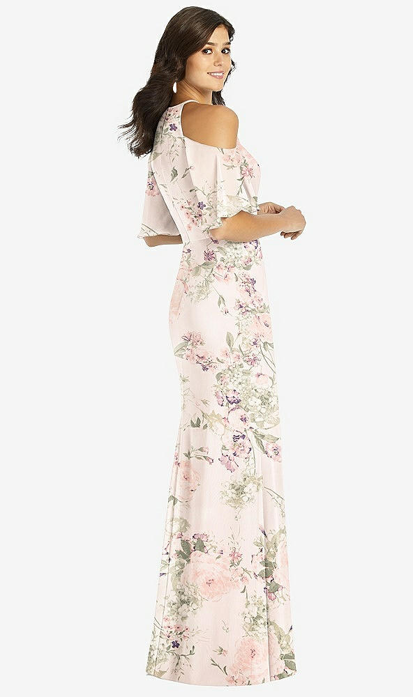 Back View - Blush Garden Ruffle Cold-Shoulder Mermaid Maxi Dress