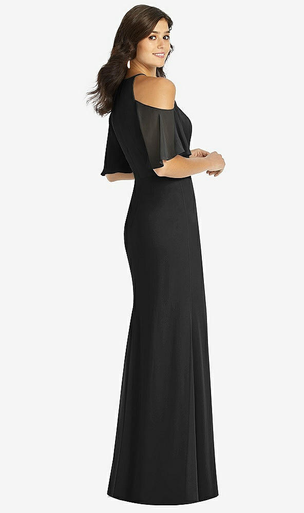 Back View - Black Ruffle Cold-Shoulder Mermaid Maxi Dress