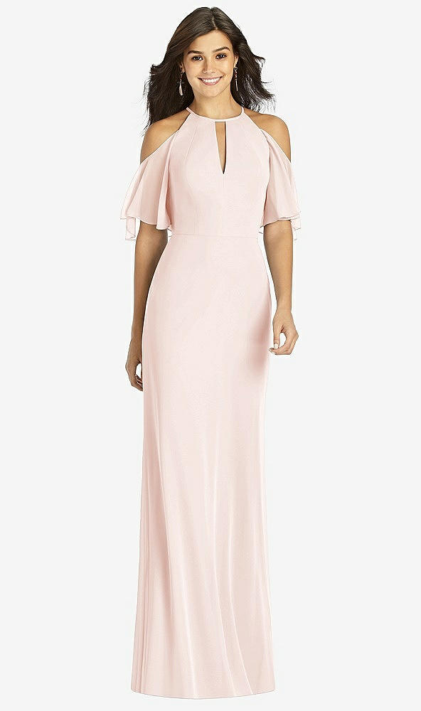 Front View - Blush Ruffle Cold-Shoulder Mermaid Maxi Dress