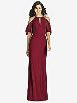 Front View Thumbnail - Burgundy Ruffle Cold-Shoulder Mermaid Maxi Dress