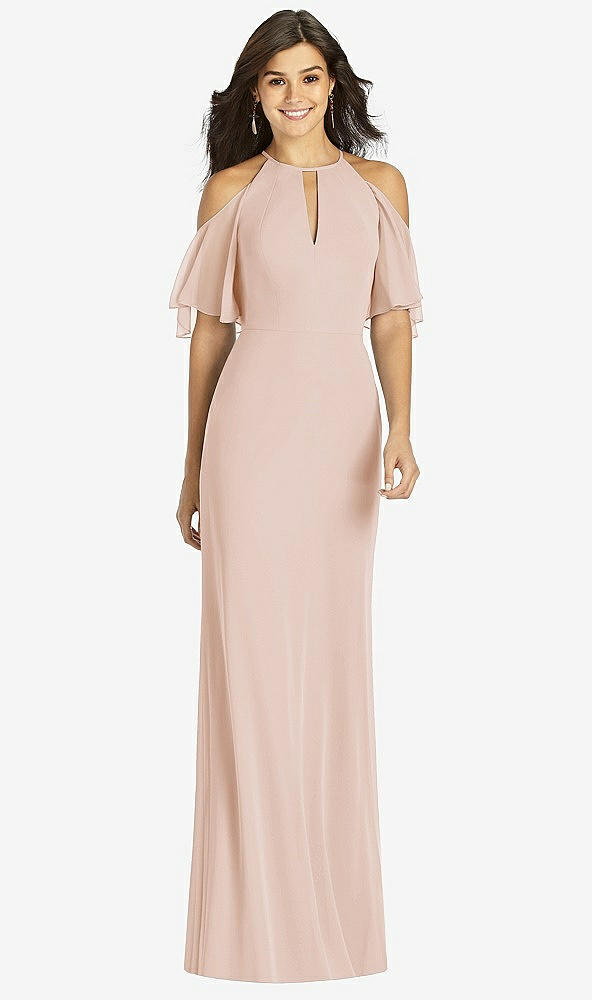 Front View - Cameo Ruffle Cold-Shoulder Mermaid Maxi Dress