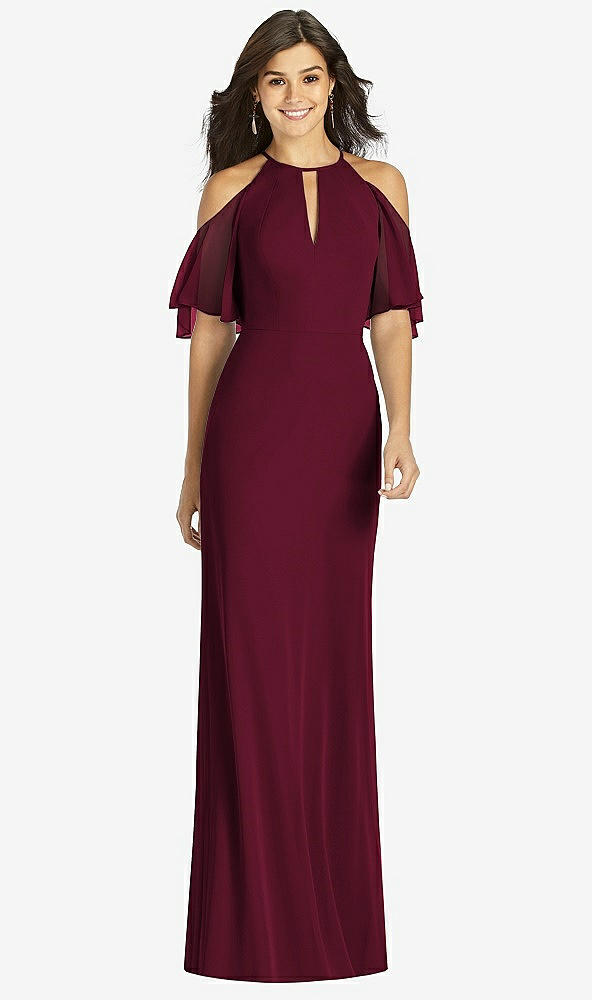 Front View - Cabernet Ruffle Cold-Shoulder Mermaid Maxi Dress