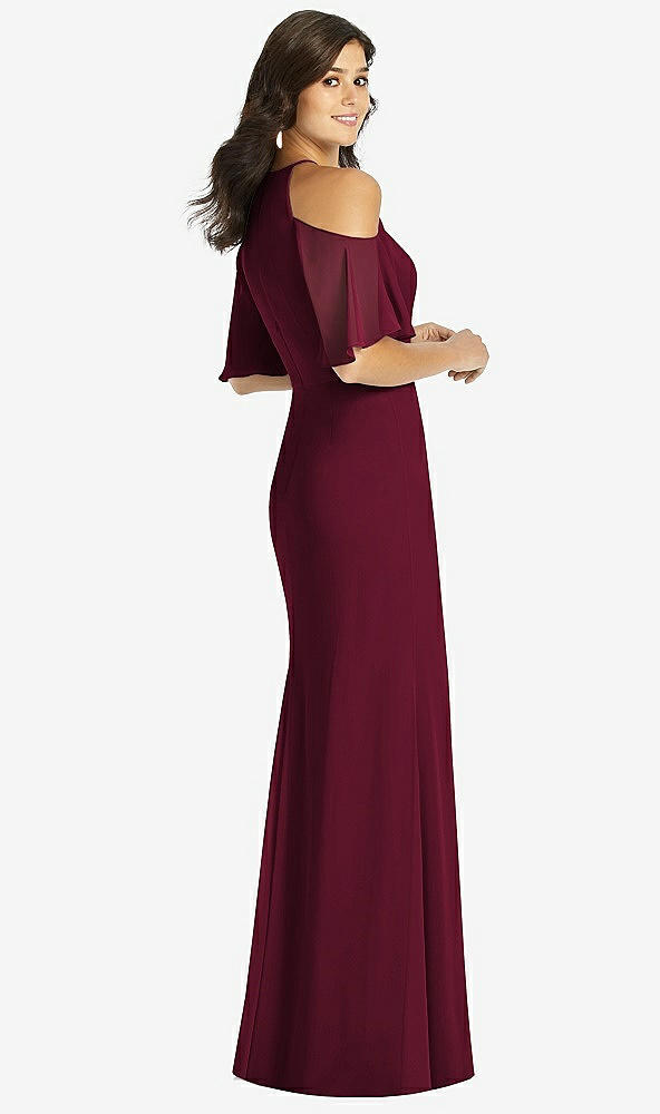 Back View - Cabernet Ruffle Cold-Shoulder Mermaid Maxi Dress