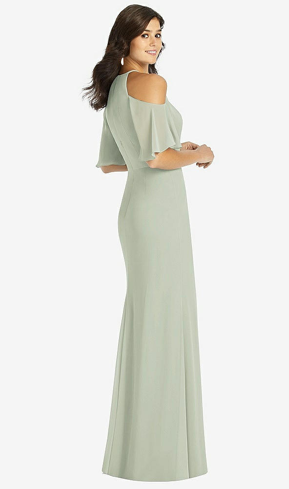 Back View - Celadon Ruffle Cold-Shoulder Mermaid Maxi Dress