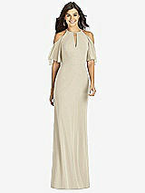 Front View Thumbnail - Champagne Ruffle Cold-Shoulder Mermaid Maxi Dress