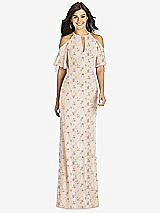 Front View Thumbnail - Coquette Floral Print Ruffle Cold-Shoulder Mermaid Maxi Dress