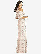 Rear View Thumbnail - Coquette Floral Print Ruffle Cold-Shoulder Mermaid Maxi Dress