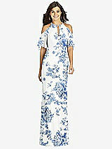 Front View Thumbnail - Cottage Rose Dusk Blue Ruffle Cold-Shoulder Mermaid Maxi Dress