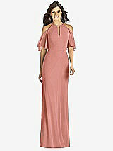 Front View Thumbnail - Desert Rose Ruffle Cold-Shoulder Mermaid Maxi Dress