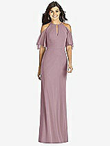 Front View Thumbnail - Dusty Rose Ruffle Cold-Shoulder Mermaid Maxi Dress