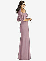 Rear View Thumbnail - Dusty Rose Ruffle Cold-Shoulder Mermaid Maxi Dress