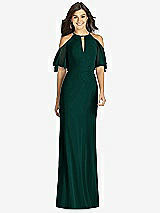 Front View Thumbnail - Evergreen Ruffle Cold-Shoulder Mermaid Maxi Dress