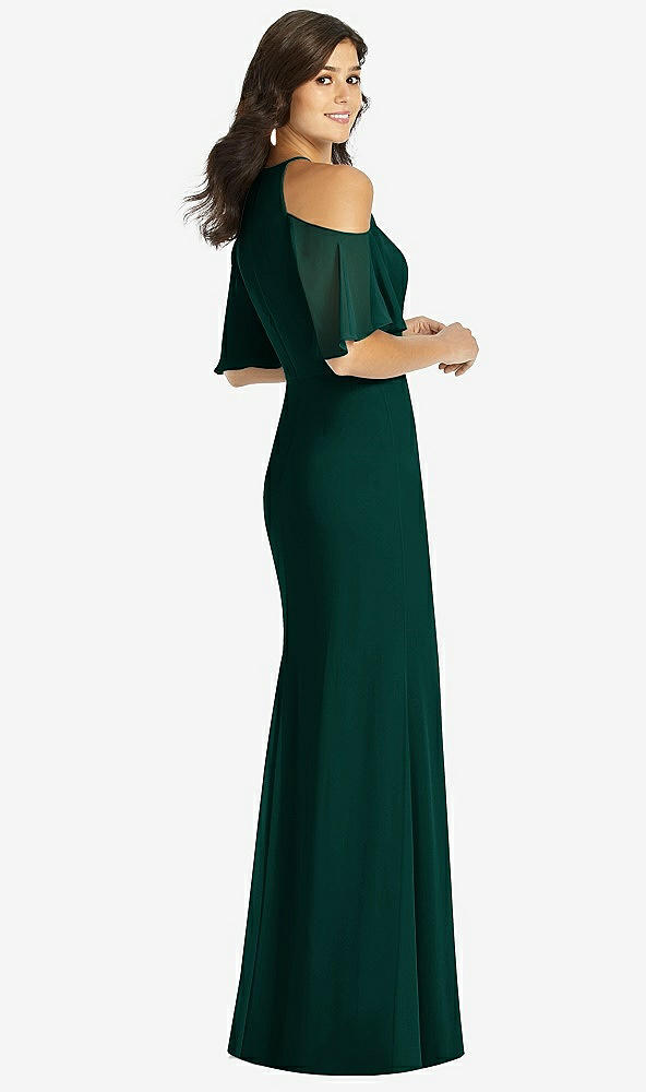 Back View - Evergreen Ruffle Cold-Shoulder Mermaid Maxi Dress