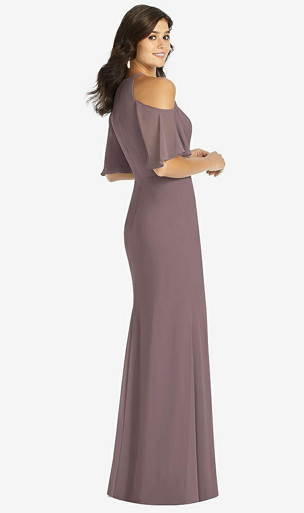 Back View - French Truffle Ruffle Cold-Shoulder Mermaid Maxi Dress