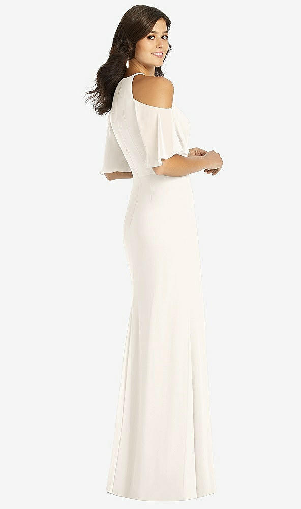 Back View - Ivory Ruffle Cold-Shoulder Mermaid Maxi Dress