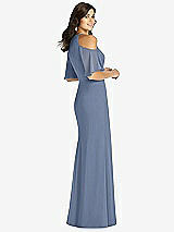 Rear View Thumbnail - Larkspur Blue Ruffle Cold-Shoulder Mermaid Maxi Dress