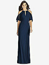 Front View Thumbnail - Midnight Navy Ruffle Cold-Shoulder Mermaid Maxi Dress