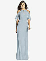 Front View Thumbnail - Mist Ruffle Cold-Shoulder Mermaid Maxi Dress