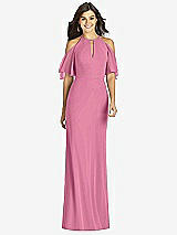 Front View Thumbnail - Orchid Pink Ruffle Cold-Shoulder Mermaid Maxi Dress