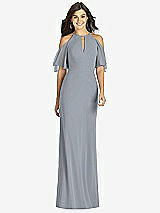 Front View Thumbnail - Platinum Ruffle Cold-Shoulder Mermaid Maxi Dress