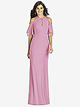 Front View Thumbnail - Powder Pink Ruffle Cold-Shoulder Mermaid Maxi Dress