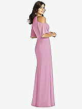 Rear View Thumbnail - Powder Pink Ruffle Cold-Shoulder Mermaid Maxi Dress