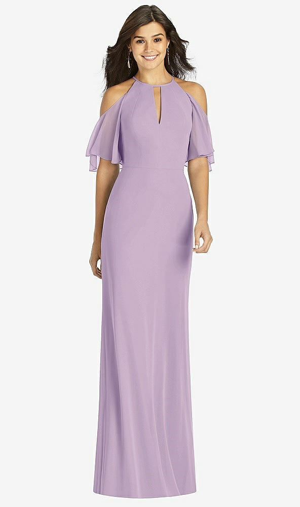 Front View - Pale Purple Ruffle Cold-Shoulder Mermaid Maxi Dress