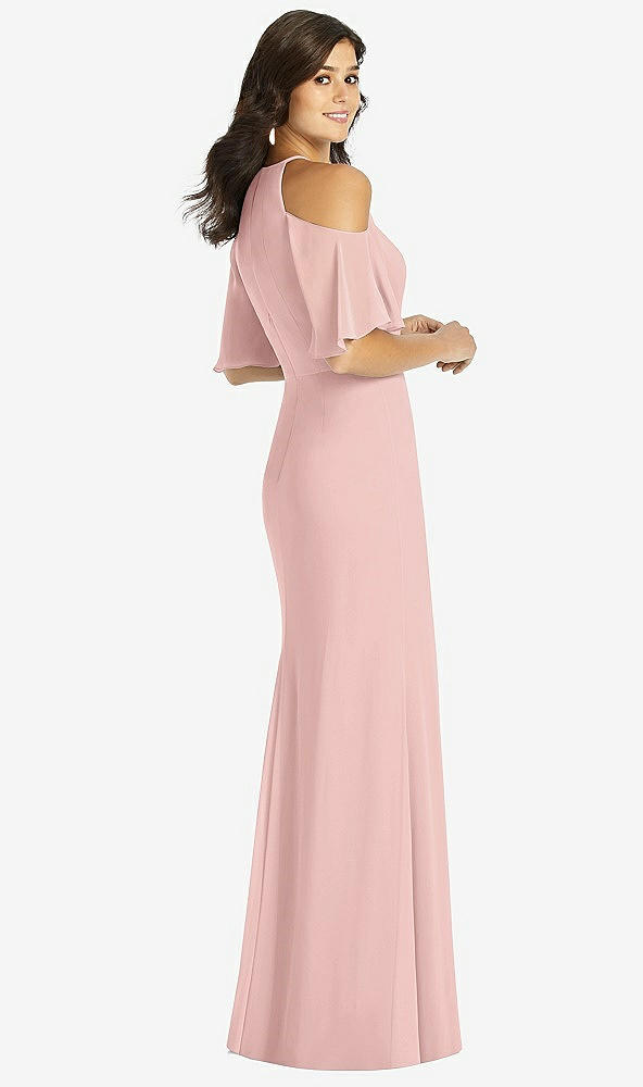 Back View - Rose - PANTONE Rose Quartz Ruffle Cold-Shoulder Mermaid Maxi Dress