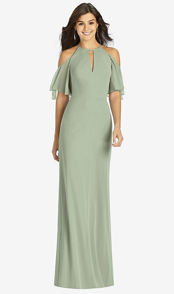 Front View - Sage Ruffle Cold-Shoulder Mermaid Maxi Dress