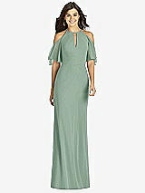 Front View Thumbnail - Seagrass Ruffle Cold-Shoulder Mermaid Maxi Dress