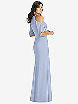 Rear View Thumbnail - Sky Blue Ruffle Cold-Shoulder Mermaid Maxi Dress