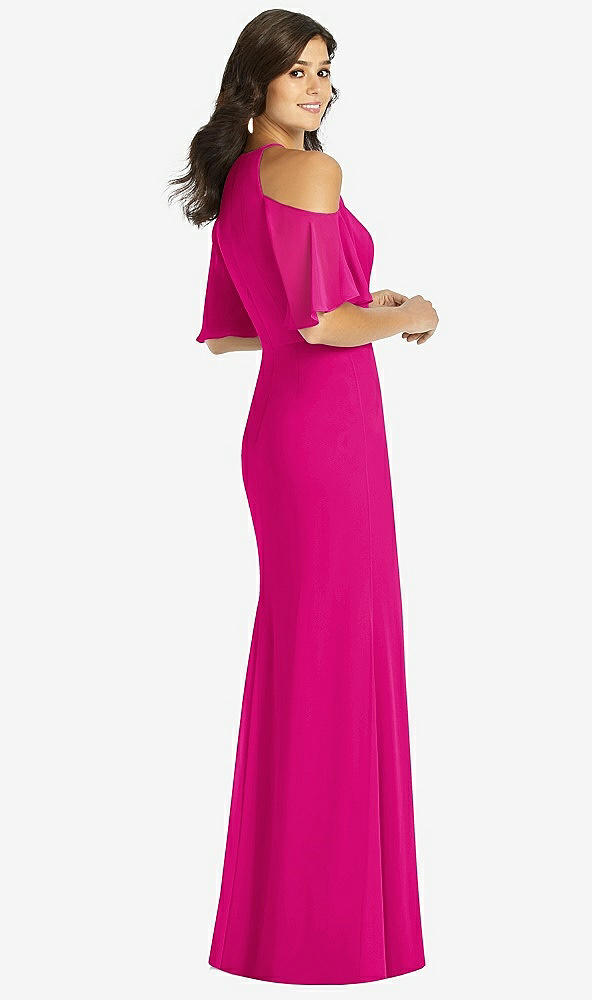 Back View - Think Pink Ruffle Cold-Shoulder Mermaid Maxi Dress