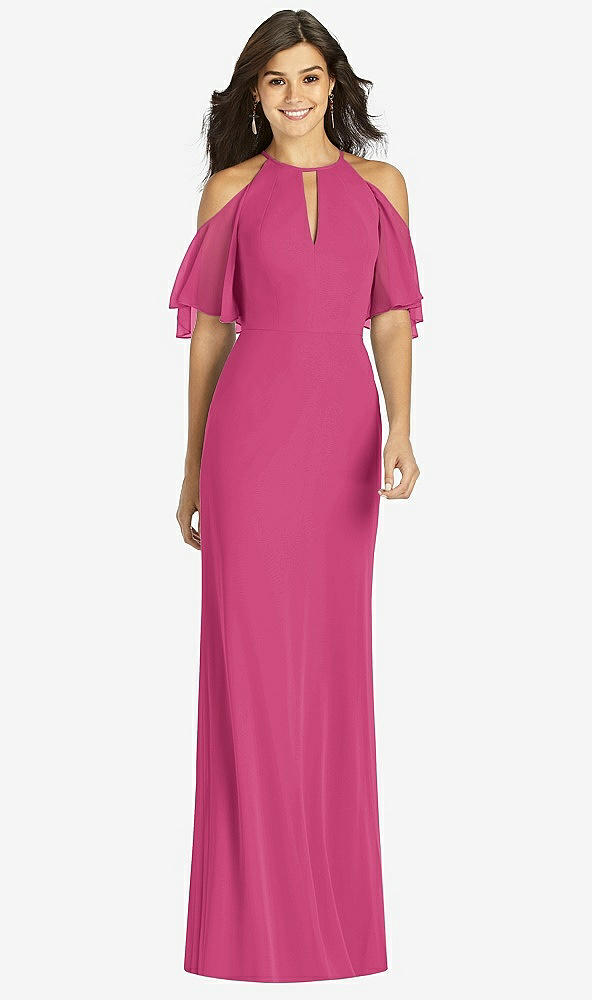 Front View - Tea Rose Ruffle Cold-Shoulder Mermaid Maxi Dress