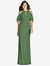 Front View Thumbnail - Vineyard Green Ruffle Cold-Shoulder Mermaid Maxi Dress