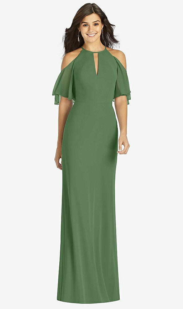 Front View - Vineyard Green Ruffle Cold-Shoulder Mermaid Maxi Dress