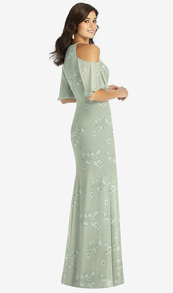 Back View - Vintage Primrose Sage Ruffle Cold-Shoulder Mermaid Maxi Dress