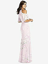 Rear View Thumbnail - Watercolor Print Ruffle Cold-Shoulder Mermaid Maxi Dress