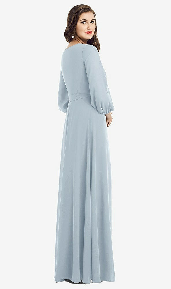 Back View - Mist Long Sleeve Wrap Maxi Dress with Front Slit