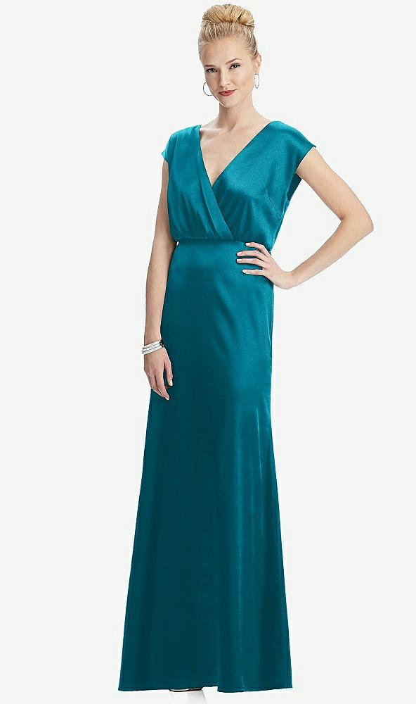 Front View - Oasis Cap Sleeve Blouson Faux Wrap Dress