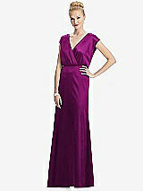 Front View Thumbnail - Persian Plum Cap Sleeve Blouson Faux Wrap Dress