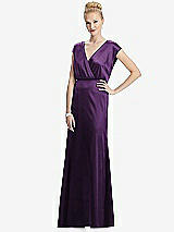 Front View Thumbnail - African Violet Cap Sleeve Blouson Faux Wrap Dress