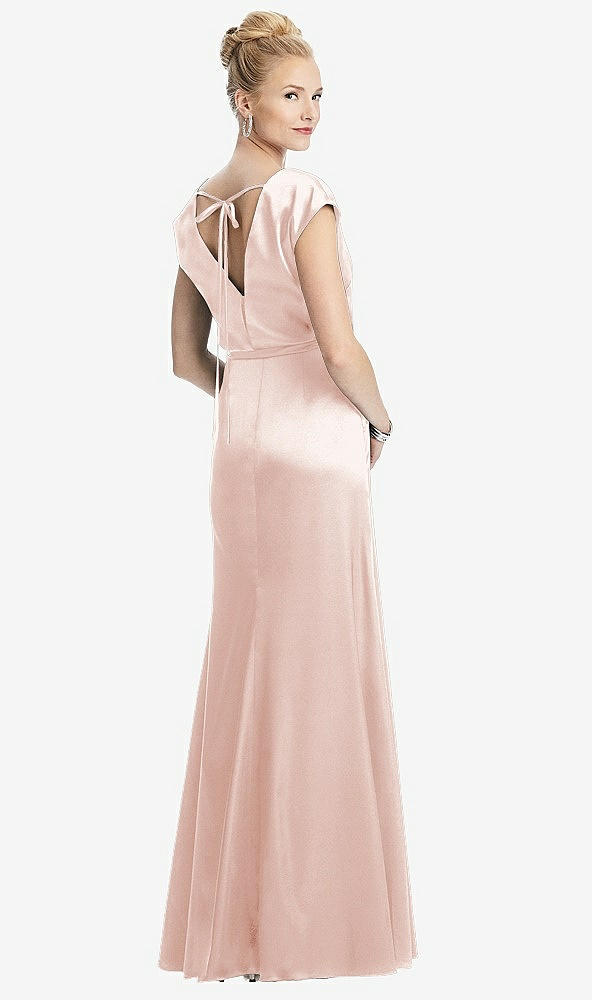 Back View - Blush Cap Sleeve Blouson Faux Wrap Dress