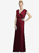 Front View Thumbnail - Burgundy Cap Sleeve Blouson Faux Wrap Dress