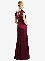 Rear View Thumbnail - Burgundy Cap Sleeve Blouson Faux Wrap Dress