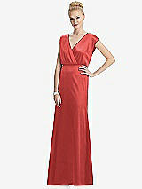 Front View Thumbnail - Perfect Coral Cap Sleeve Blouson Faux Wrap Dress