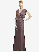 Front View Thumbnail - French Truffle Cap Sleeve Blouson Faux Wrap Dress